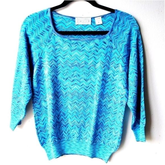 SAKS FIFTH AVENUE CHEVRON CARDIGAN - BLUE - Picture 4 of 4